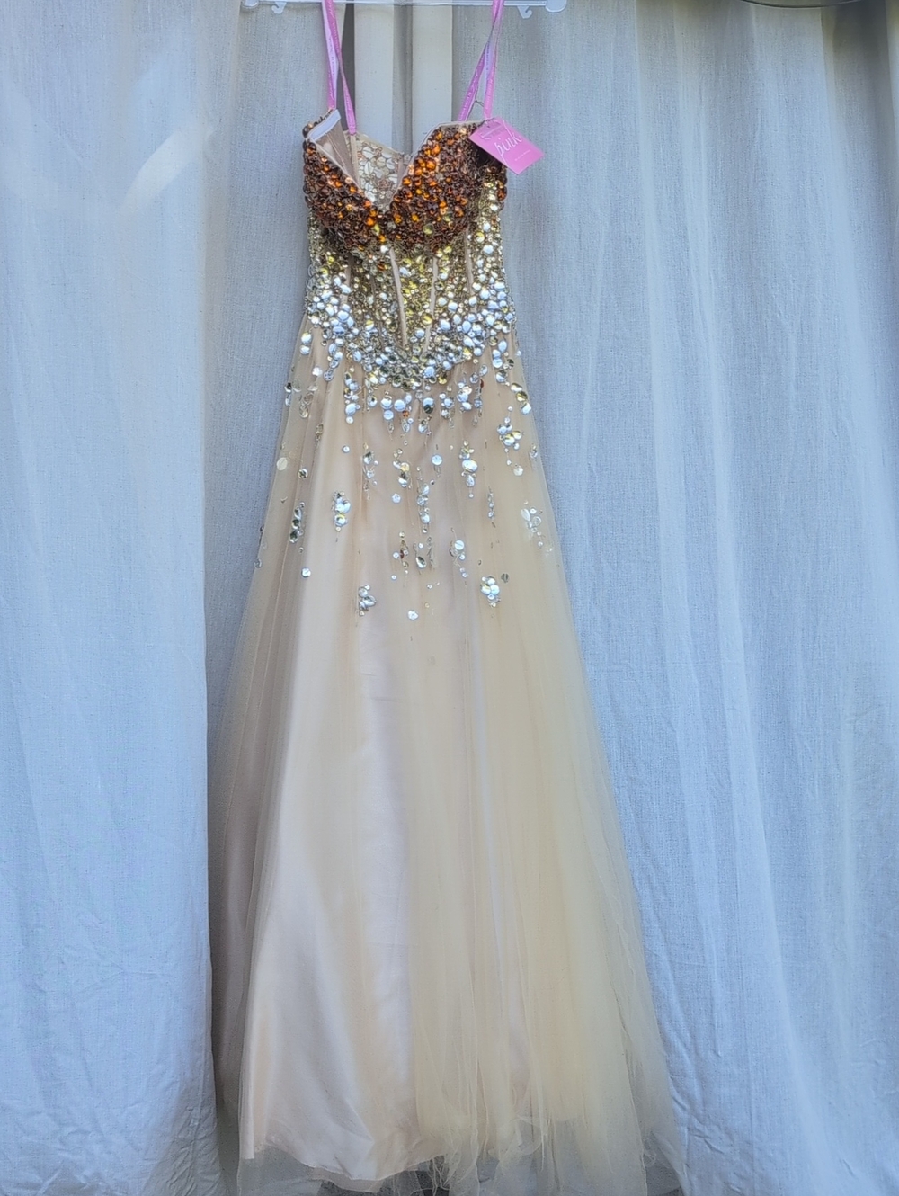 Pink by Alexis Designs 5314 Champagne Gold Crystal Prom Gown NWT Size 8
